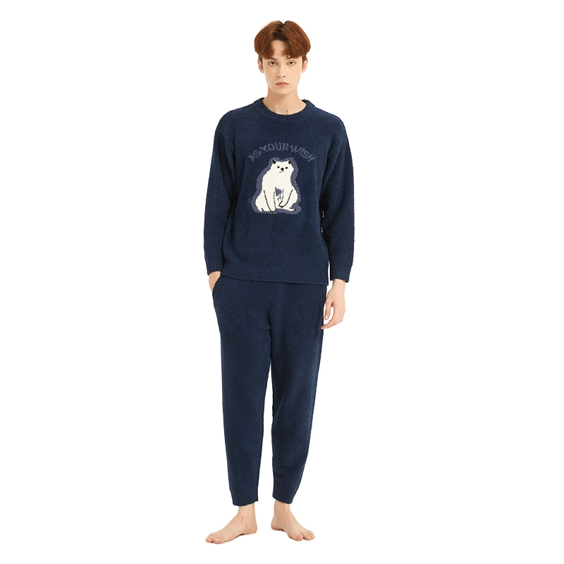 美力城 半边绒圆领套头动物卡通简约休闲家居服可外穿保暖秋冬睡衣套装 男款