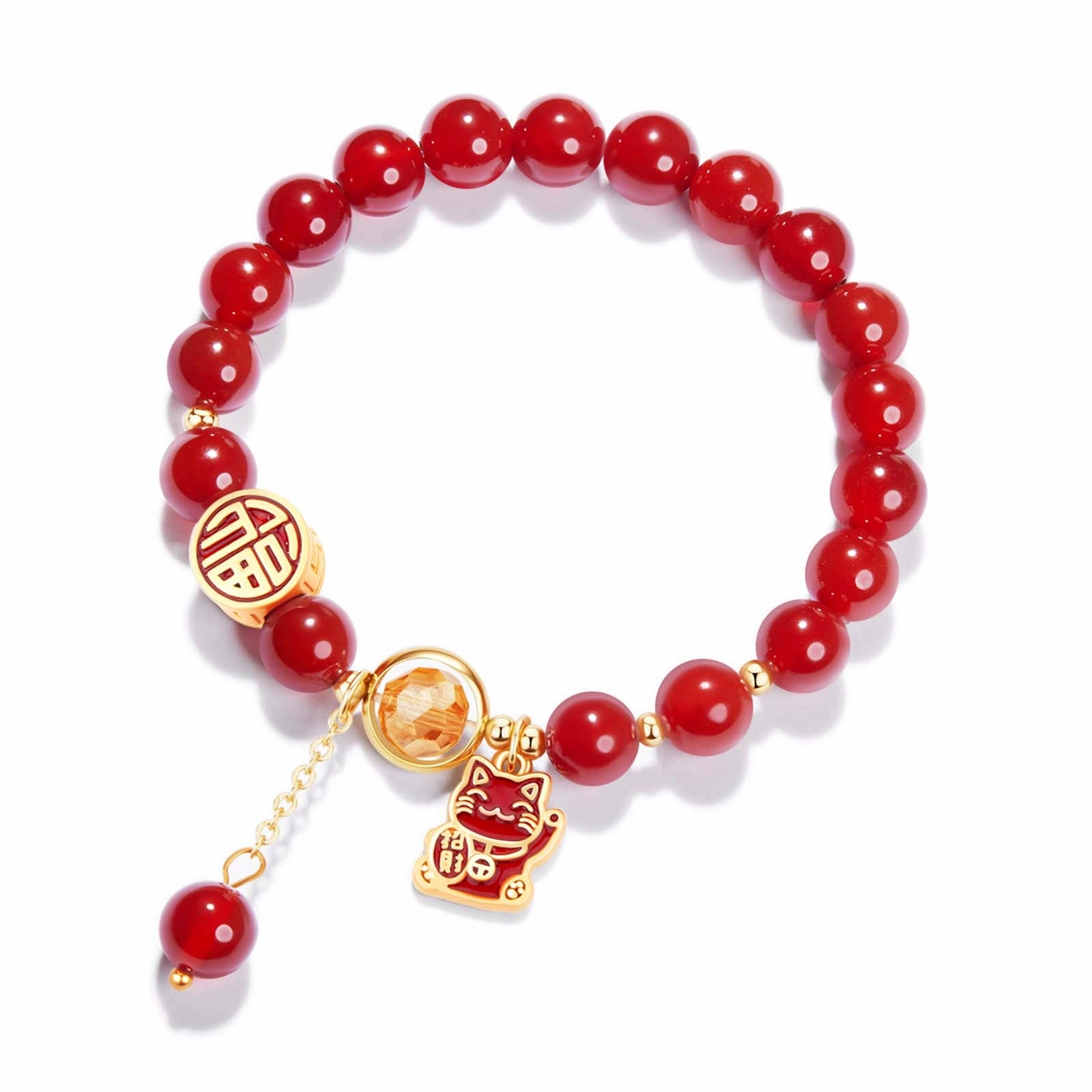 北隐 国风新中式福满萌龙  财运滚滚 发财锦鲤本命新年红 小众闺蜜 玛瑙 玉石手串 男女同款情侣款 恋爱告白 礼盒款