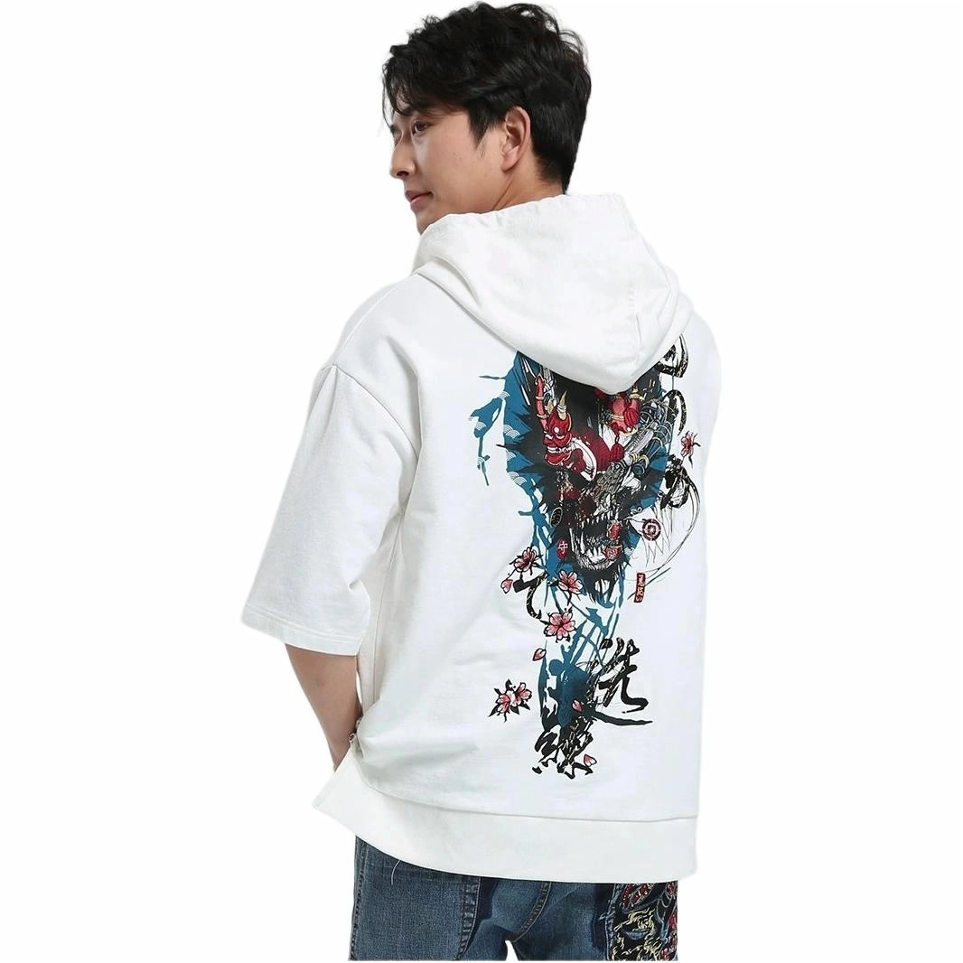 鬼洗 印绣花连帽长袖卫衣 男款 白色