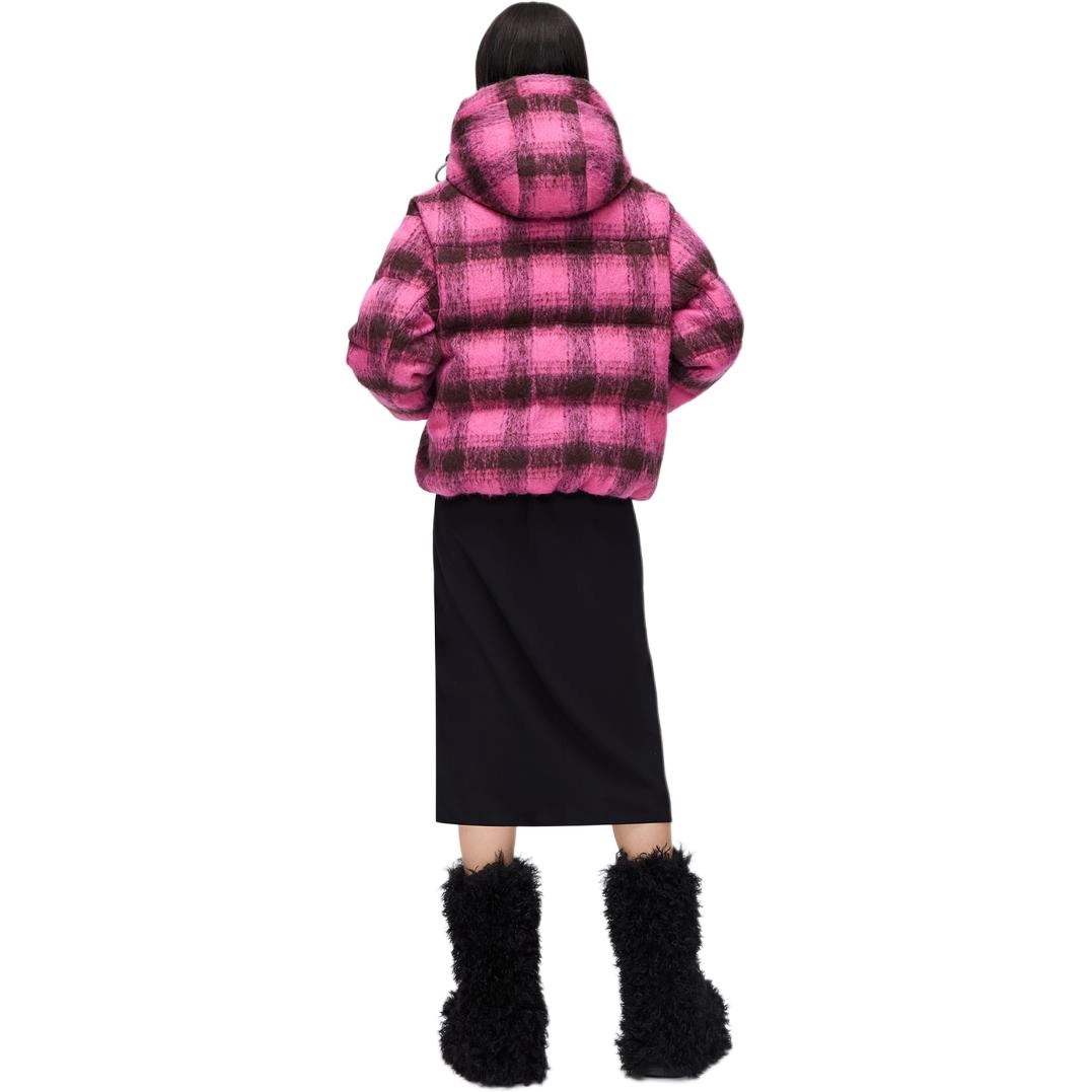 波司登 含绵羊毛鹅绒金属袖标格子连帽宽松短款羽绒服 女款