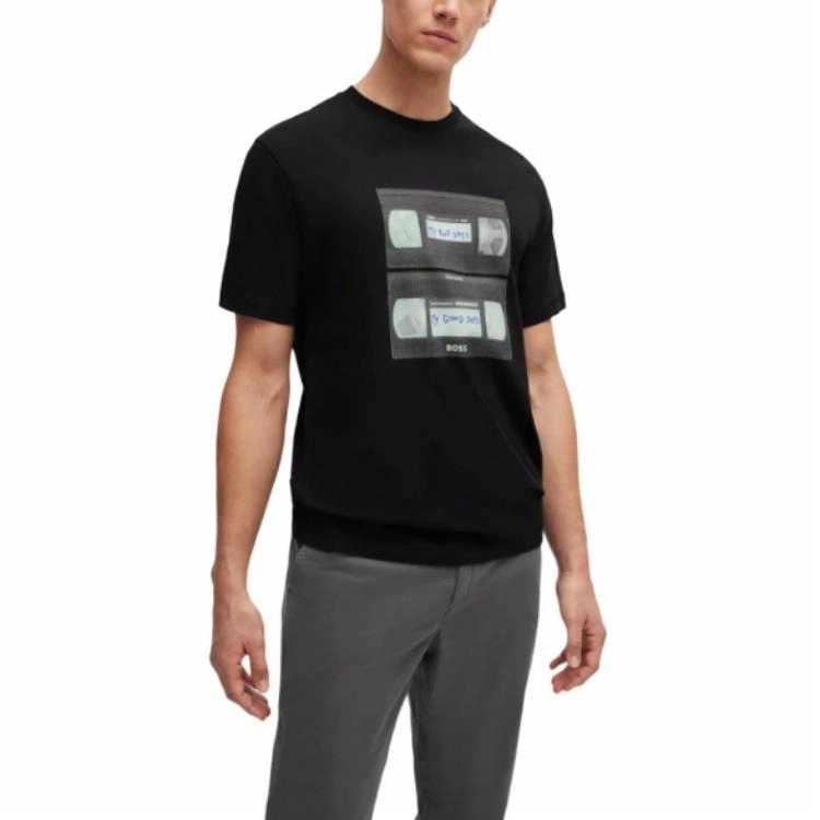 HUGO BOSS FW23 Cotton-Jersey T-Shirt With Music-Inspired Print T