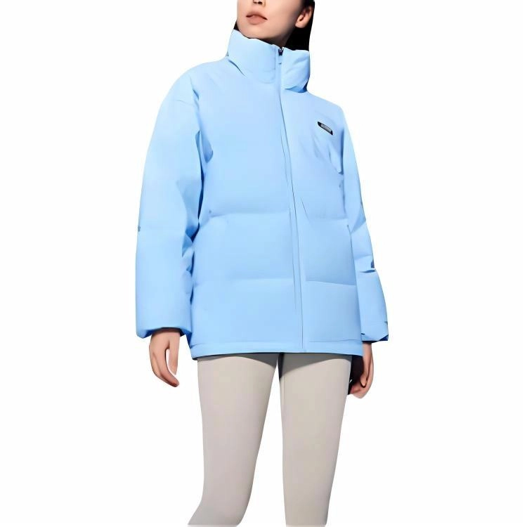 特步 综训系列 纯色立领透气长袖羽绒服 男女同款 云梦蓝