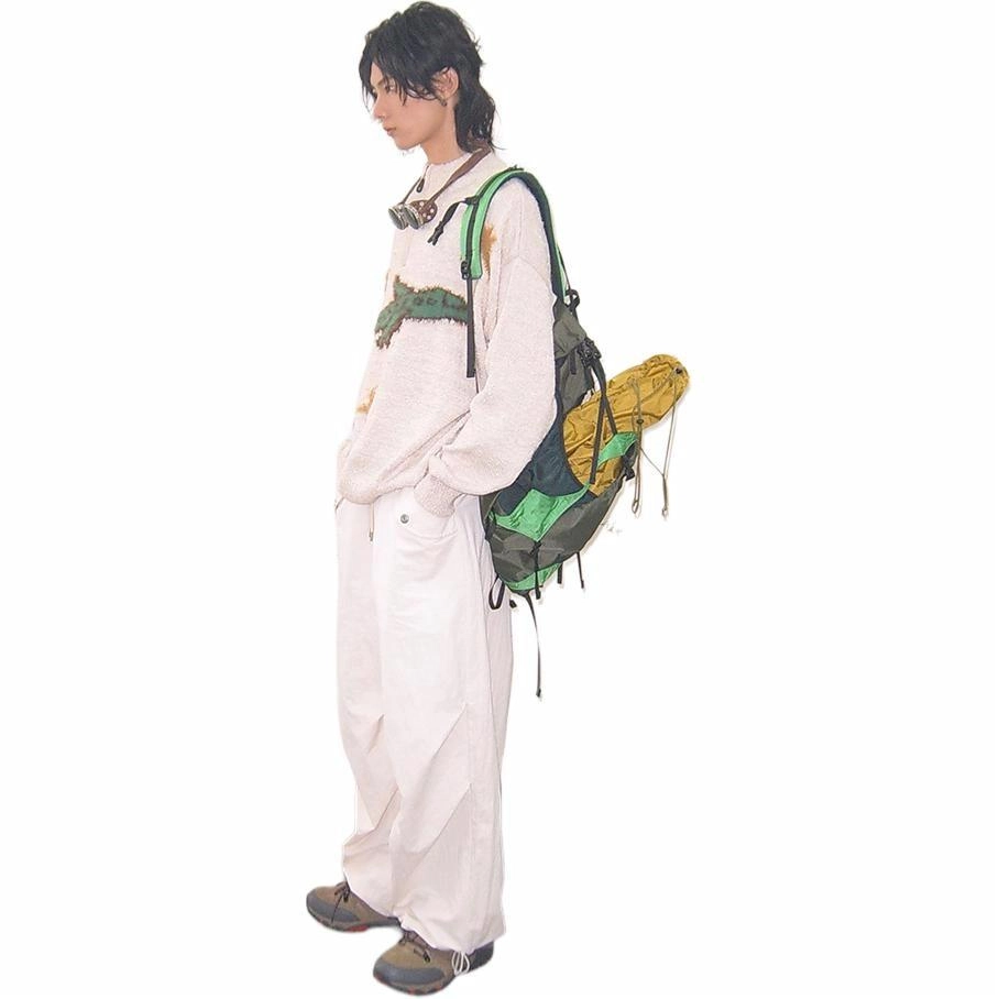 物理少年 偷飞机的人系列 肌理感拉链半高领宽松针织衫 男女同款 米绿色