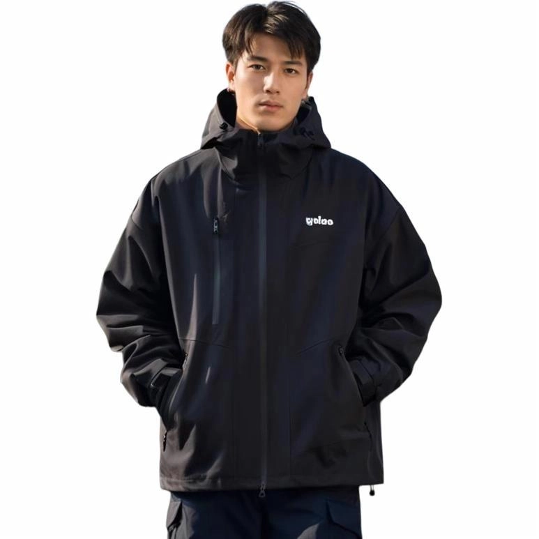 雅鹿  户外登山服三合一厚款抓绒内胆连帽  防水防风冲锋衣 男女同款 黑色