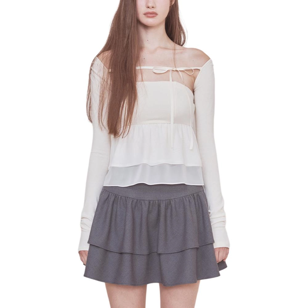 NOT YOUR ROSE FW24 Sheer chiffon top Ivory