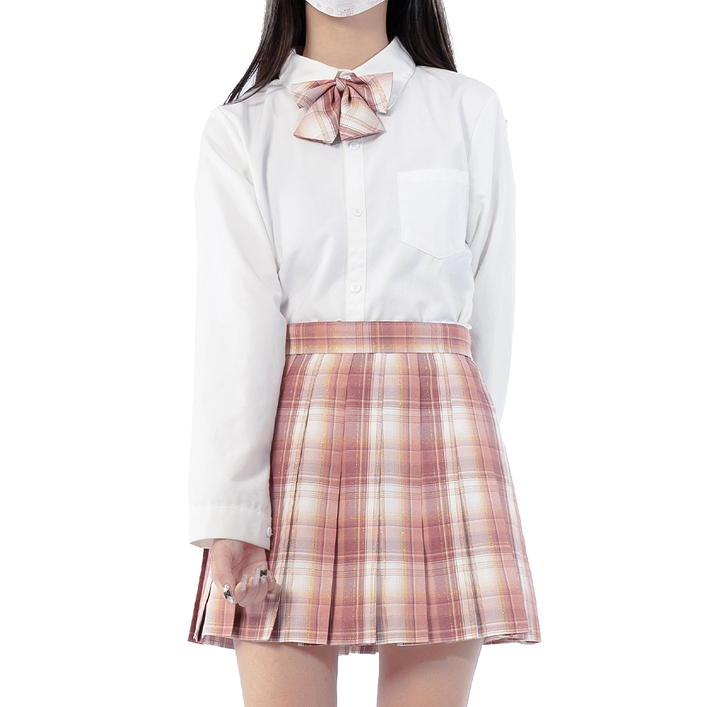 日暮星河 学院风百搭舒适长袖上衣日系百褶裙衬衫套装 女款 草莓奶冻