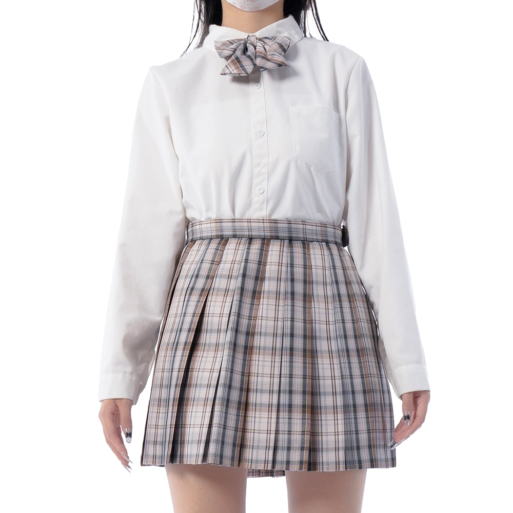 日暮星河 学院风休闲百搭时尚长袖上衣日系百褶裙衬衫套装 女款 牛奶慕斯