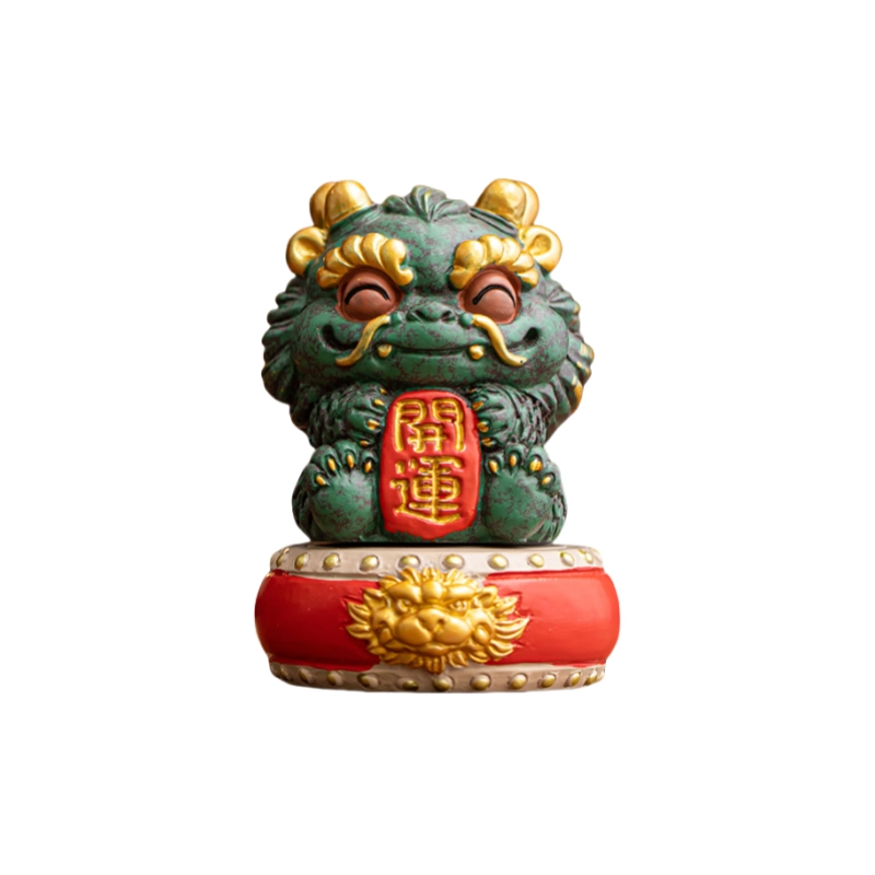 咕轹 暴富开运招财醒狮小摆件青砂石创意客厅装饰礼盒装  潮流衍生品