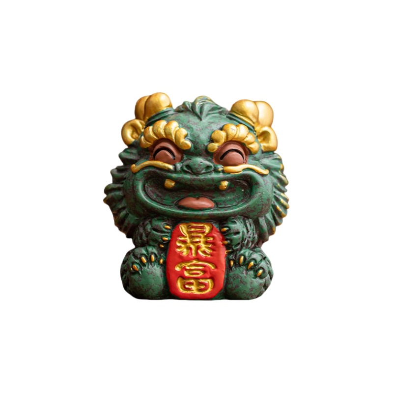 咕轹 暴富开运招财醒狮小摆件青砂石创意客厅装饰礼盒装  潮流衍生品