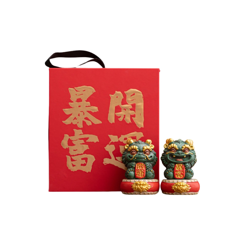 咕轹 暴富开运招财醒狮小摆件青砂石创意客厅装饰礼盒装  潮流衍生品