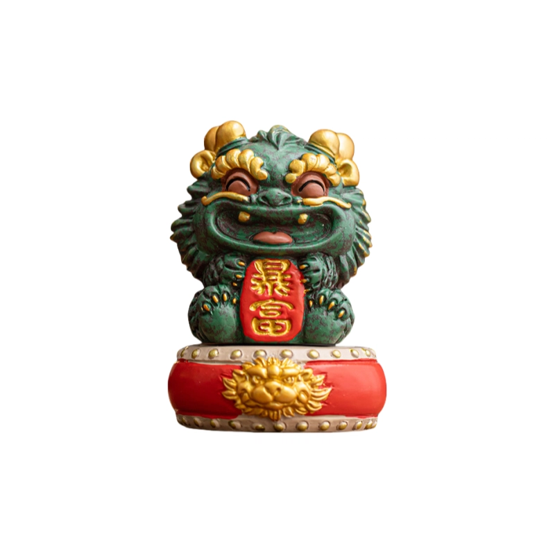 咕轹 暴富开运招财醒狮小摆件青砂石创意客厅装饰礼盒装  潮流衍生品