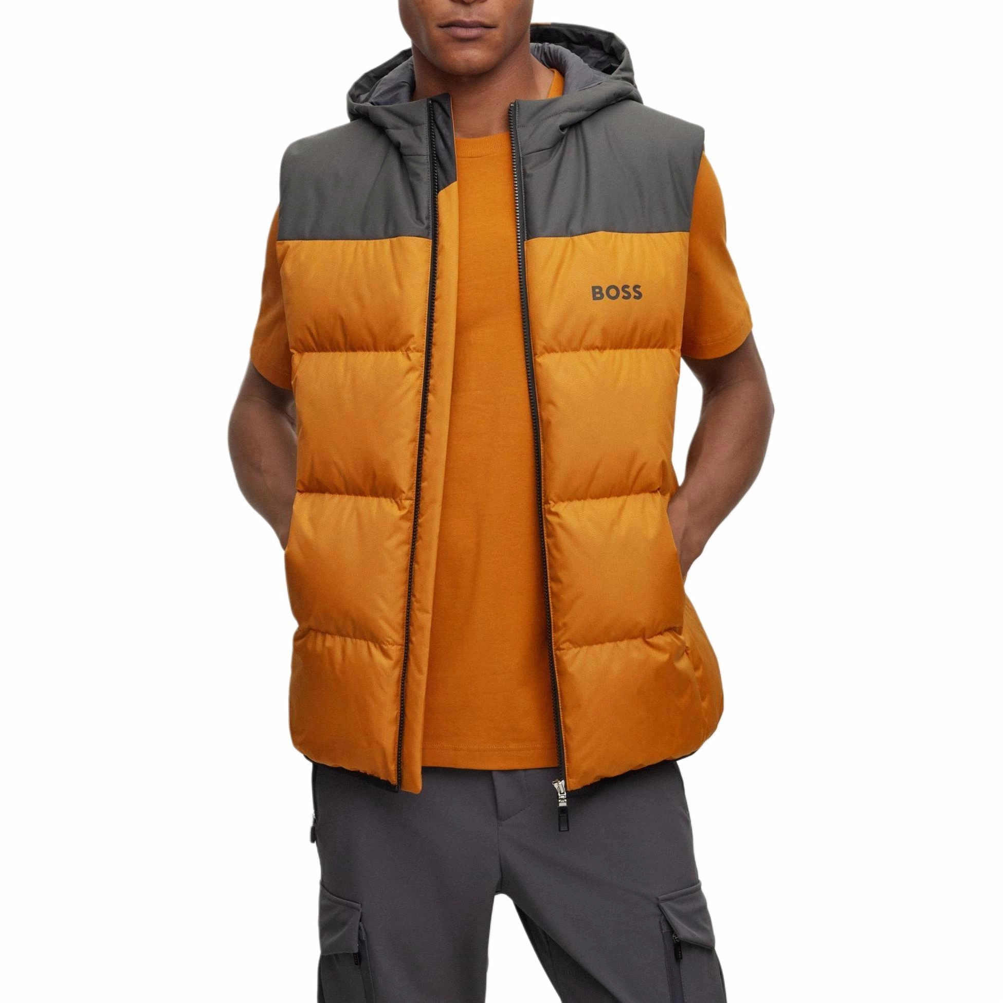 HUGO BOSS Water-Repellent Hooded Gilet With Logo Detail