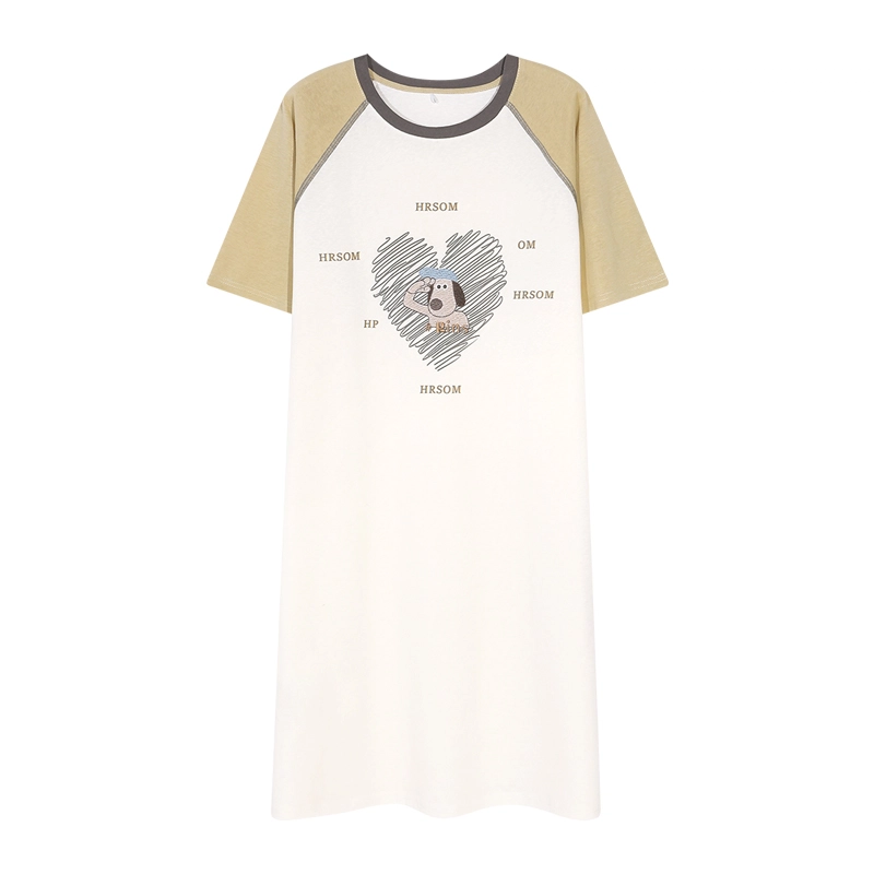 夏芬妍 时尚柔软亲肤爱心小狗圆领家居服简约休闲舒适短袖睡衣可外穿睡裙 女款 果绿色