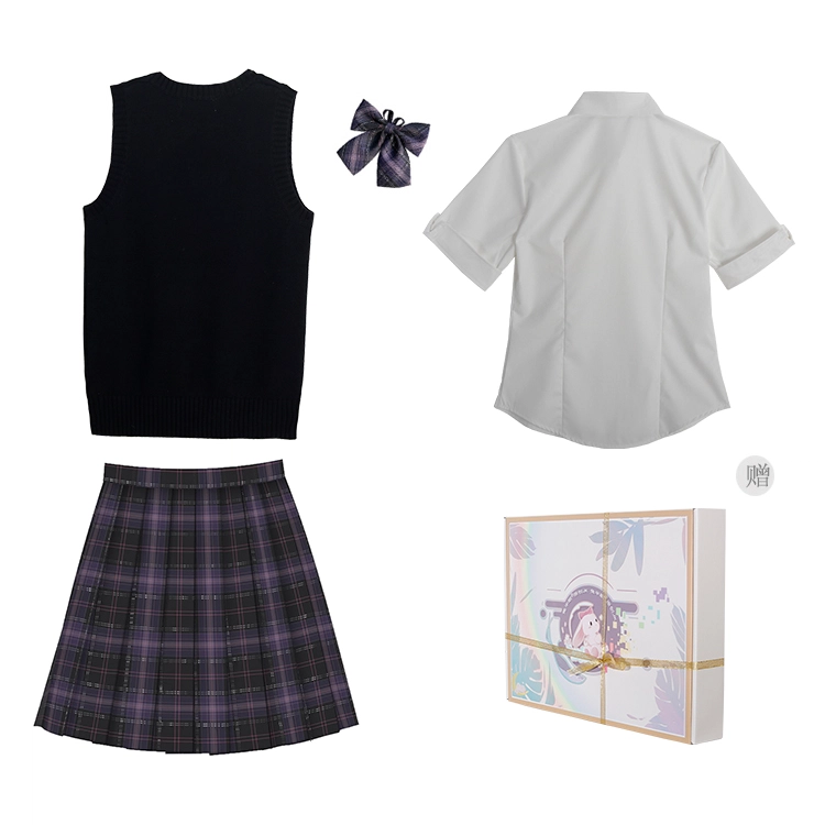 兔半眠 简约时尚通勤马甲纯色短袖衬衫格子半身裙制服 女款