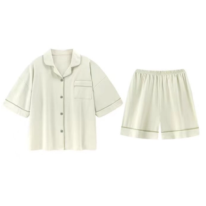 夏芬妍 简约休闲舒适时尚纯色纯棉翻领家居服亲肤宽松短袖短裤可外穿睡衣套装 女款