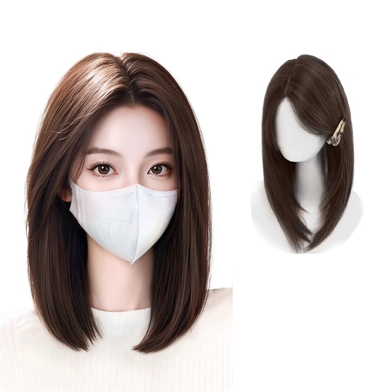 晚晚风 不用戴发网锁骨发假发女片 头顶补发蓬松高颅顶 中长款黑长直