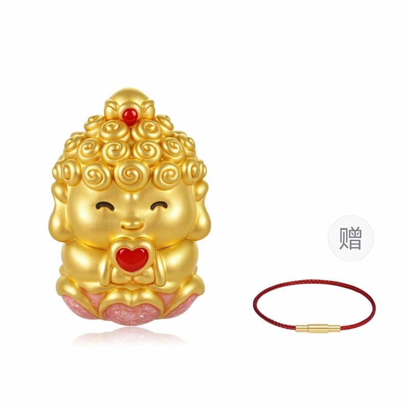 潮小金 佛系平常心珐琅小佛转运珠硬金可爱佛像红色手绳#好运 足金 一口价 黄金手链 男女同款情侣款