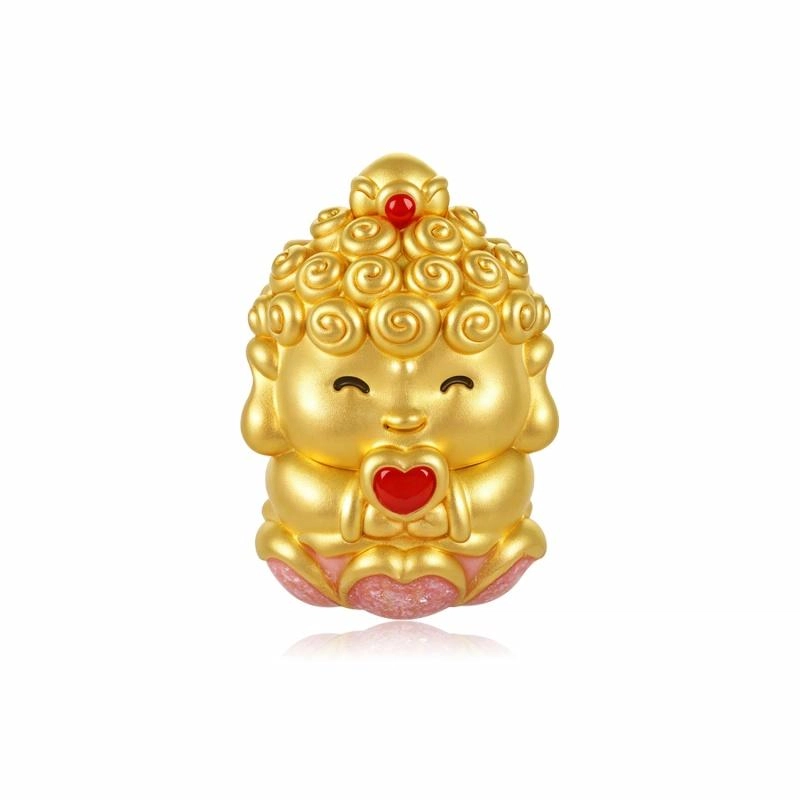 潮小金 佛系平常心珐琅小佛转运珠硬金可爱佛像红色手绳#好运 足金 一口价 黄金手链 男女同款情侣款