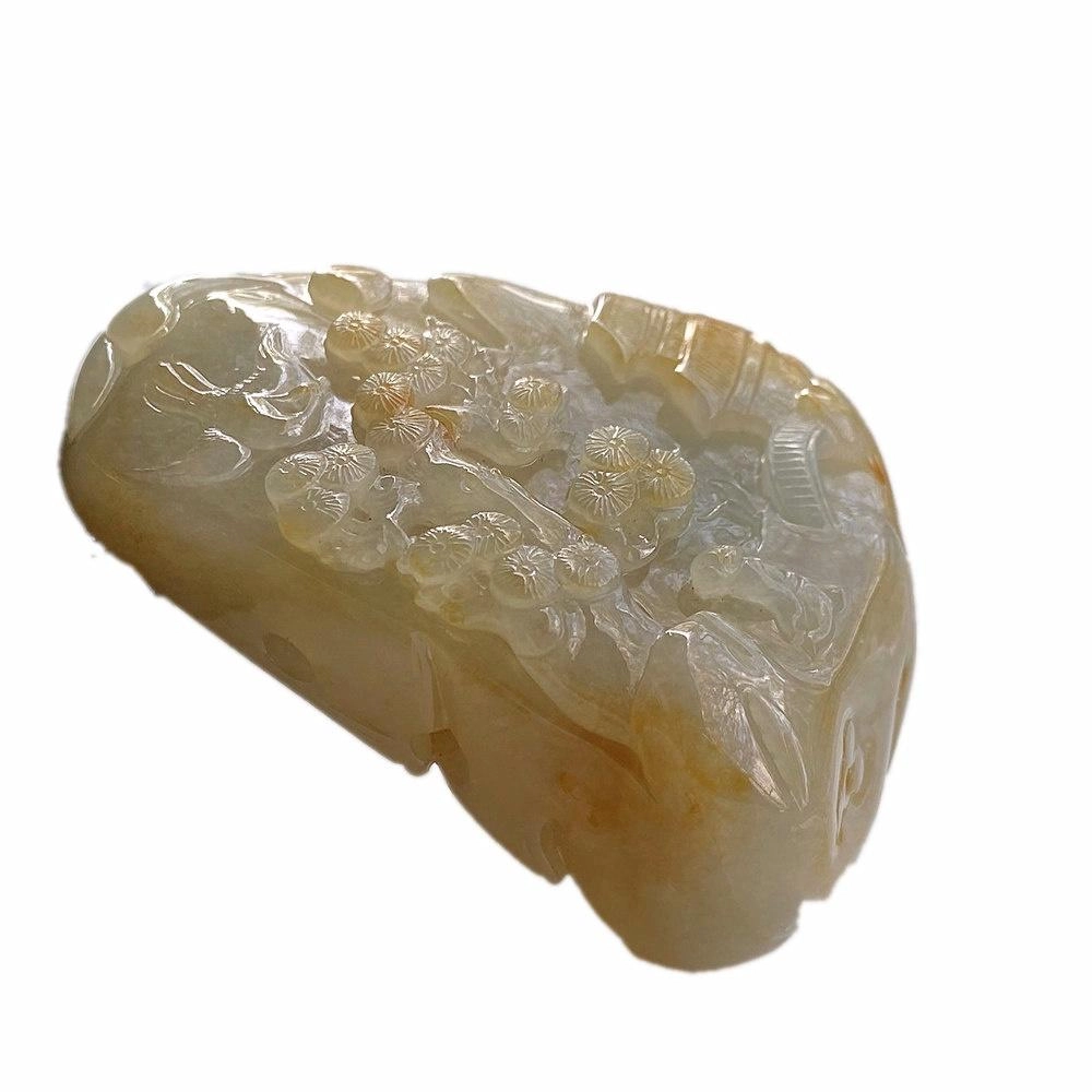 菲燕 黄翡山水牌玉佩 糯种 翡翠吊坠 男女同款情侣款