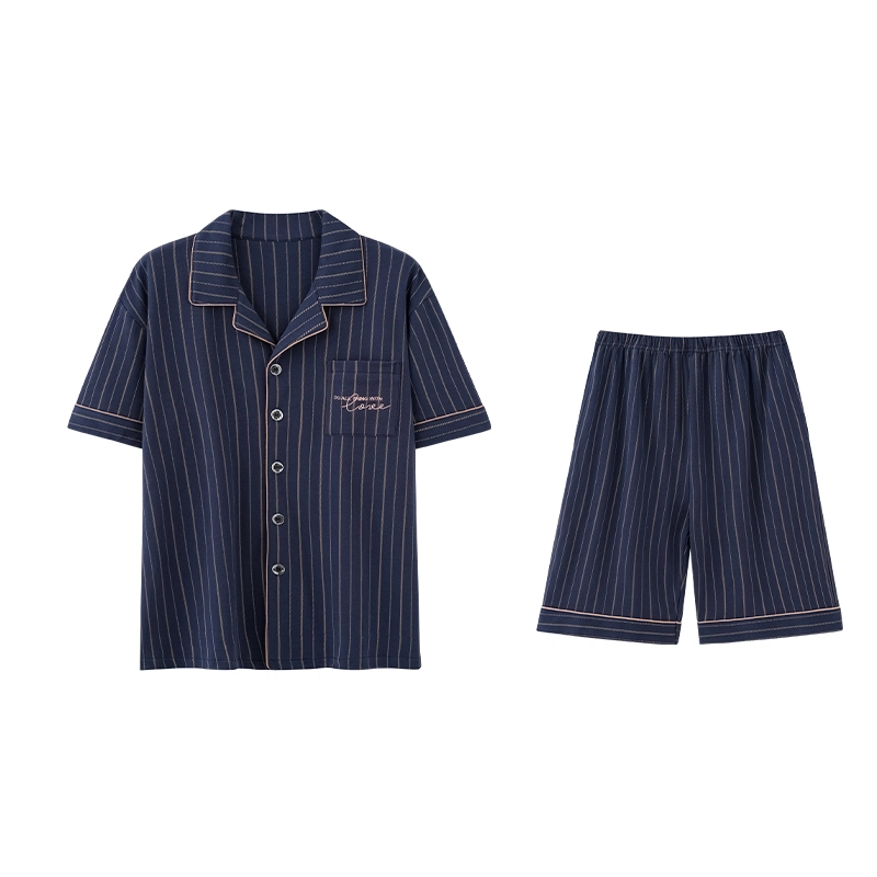 怀尔蔚 翻领亲肤短袖上衣家居服可外穿舒适五分裤睡衣套装 男款 图片色