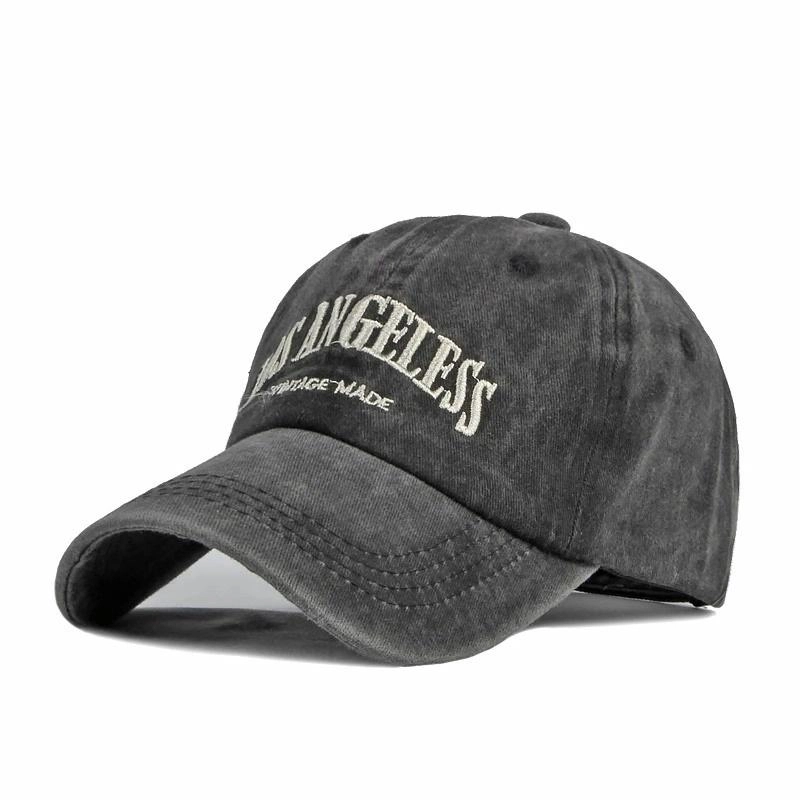 【洛杉矶Los Angeless美式】 攸委 水洗做旧刺绣软顶户外 潮牌春夏季大头围显脸小复古灰黑色防晒 棉 鸭舌帽 男女同款情侣款
