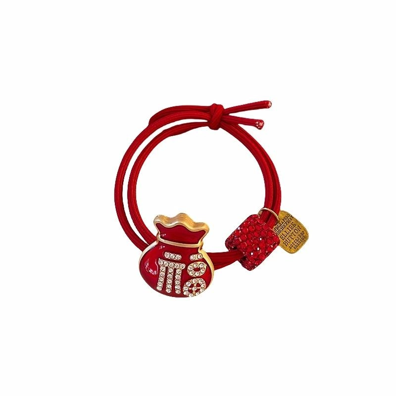 丹琴 红色新年福气吉祥头饰发圈气质高级感皮筋扎头丸子头耐用发绳#好运 弹力绳 头绳 女款