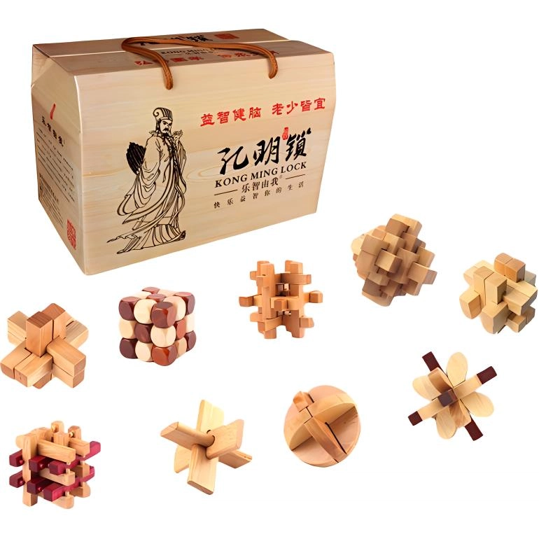 乐智由我 孔明锁榉木荷木解扣环套装木制鲁班锁全套 早教益智玩具