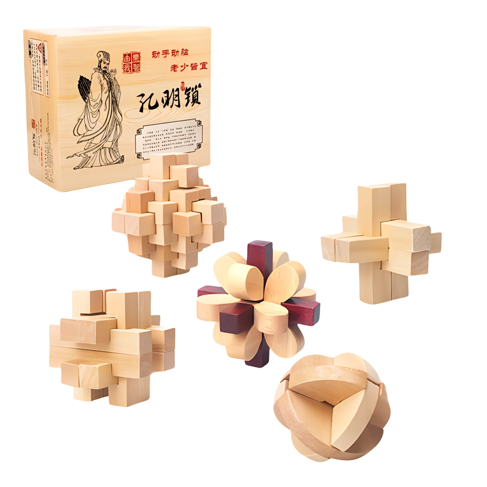 乐智由我 孔明锁榉木荷木解扣环套装木制鲁班锁全套 早教益智玩具