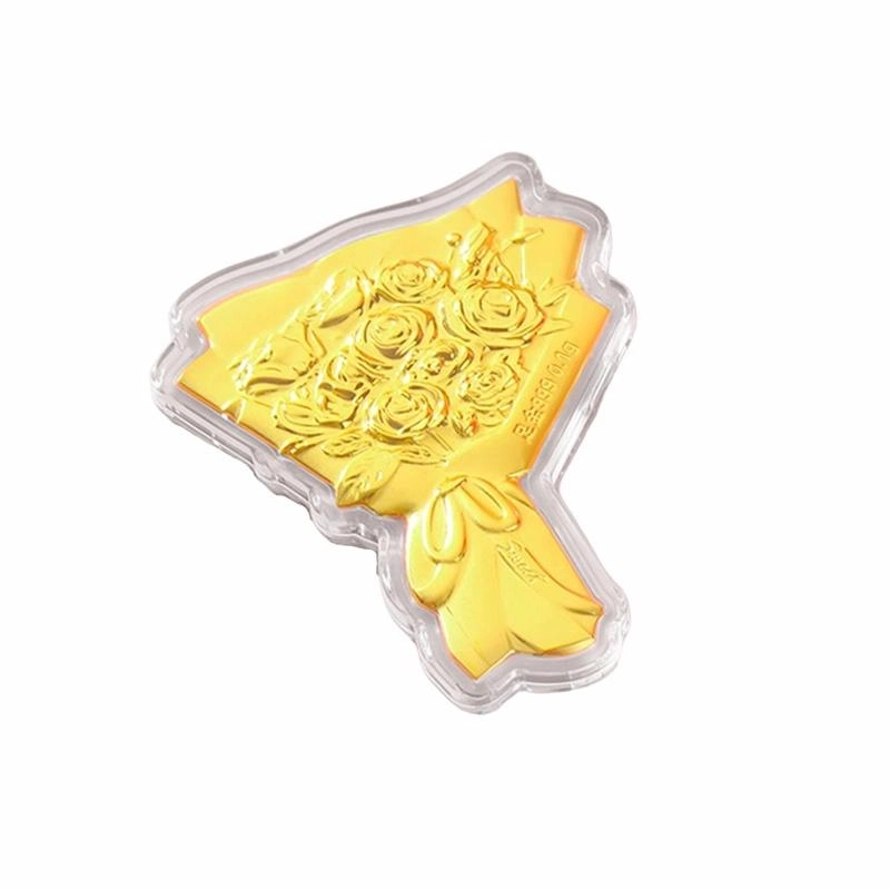 六桂福珠宝 黄金玫瑰花 真爱永不凋谢恋爱告白甜蜜示爱 玫瑰礼盒 投资金 足金 一口价 金片 男女同款情侣款