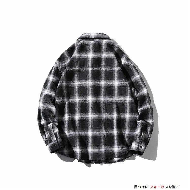 轻迎 宽松潮流复古薄款格子长袖衬衫 男款