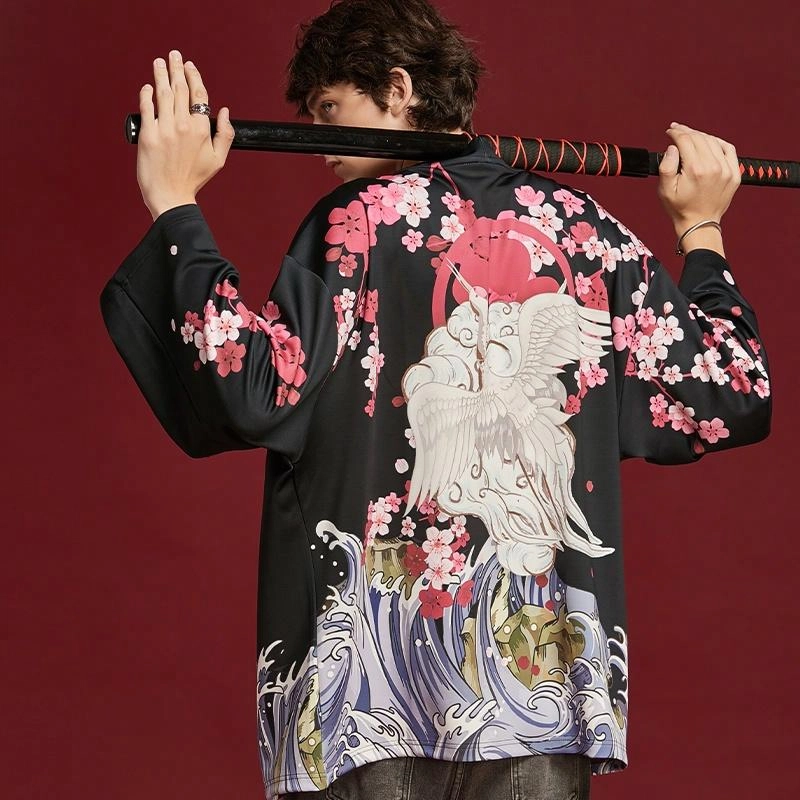 木村三社 樱花仙鹤印花 道袍汉服 男女同款