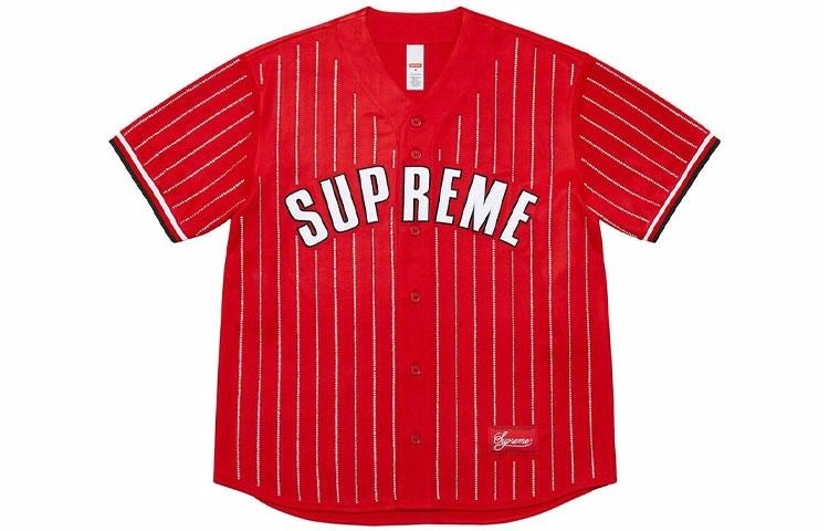 Supreme SS22 Week 16 Rhinestone Stripe Baseball Jersey T