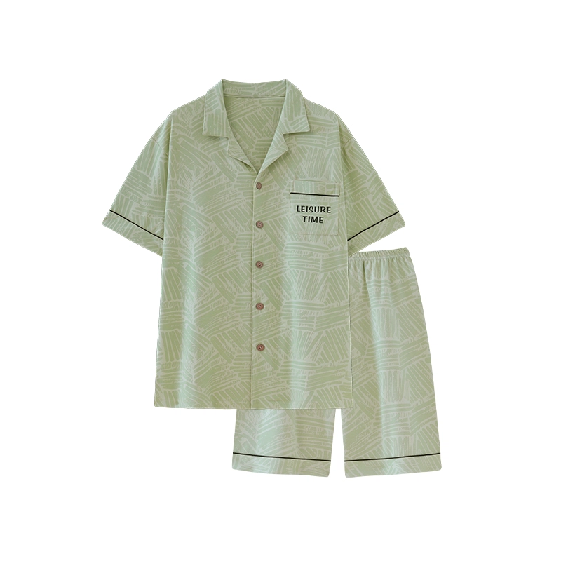 夏芬妍 柔软舒适休闲翻领开衫短袖亲肤时尚可外穿家居服睡衣套装 男女同款