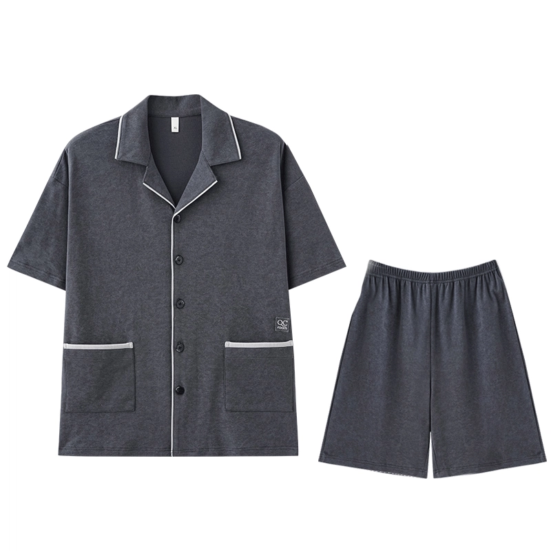 怀尔蔚 翻领舒适纯色短袖上衣家居服可外穿五分裤睡衣套装 男款 图片色
