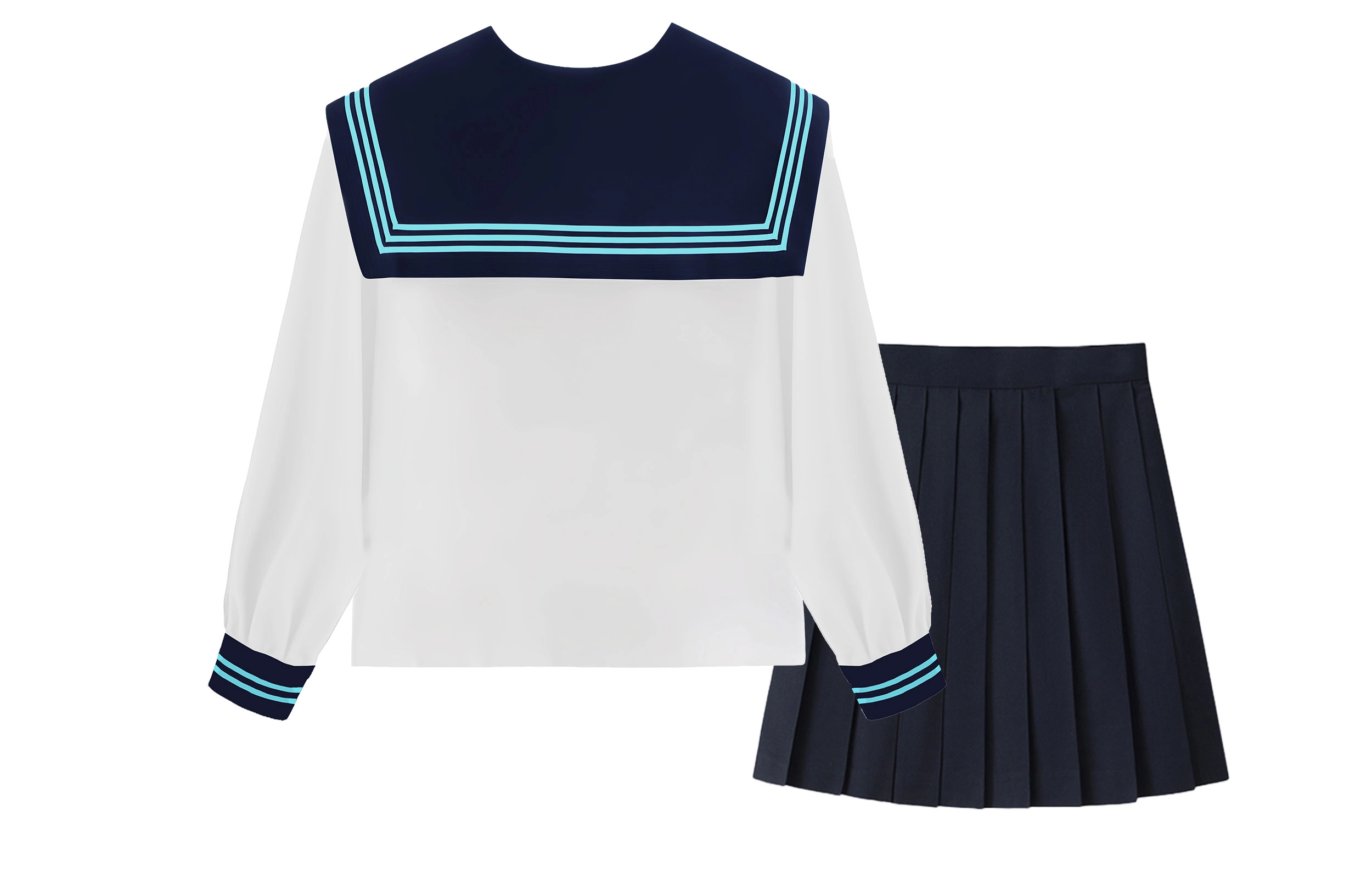 依钗 水手服海军领拼色短袖上衣纯色简约低腰短裙制服 女款