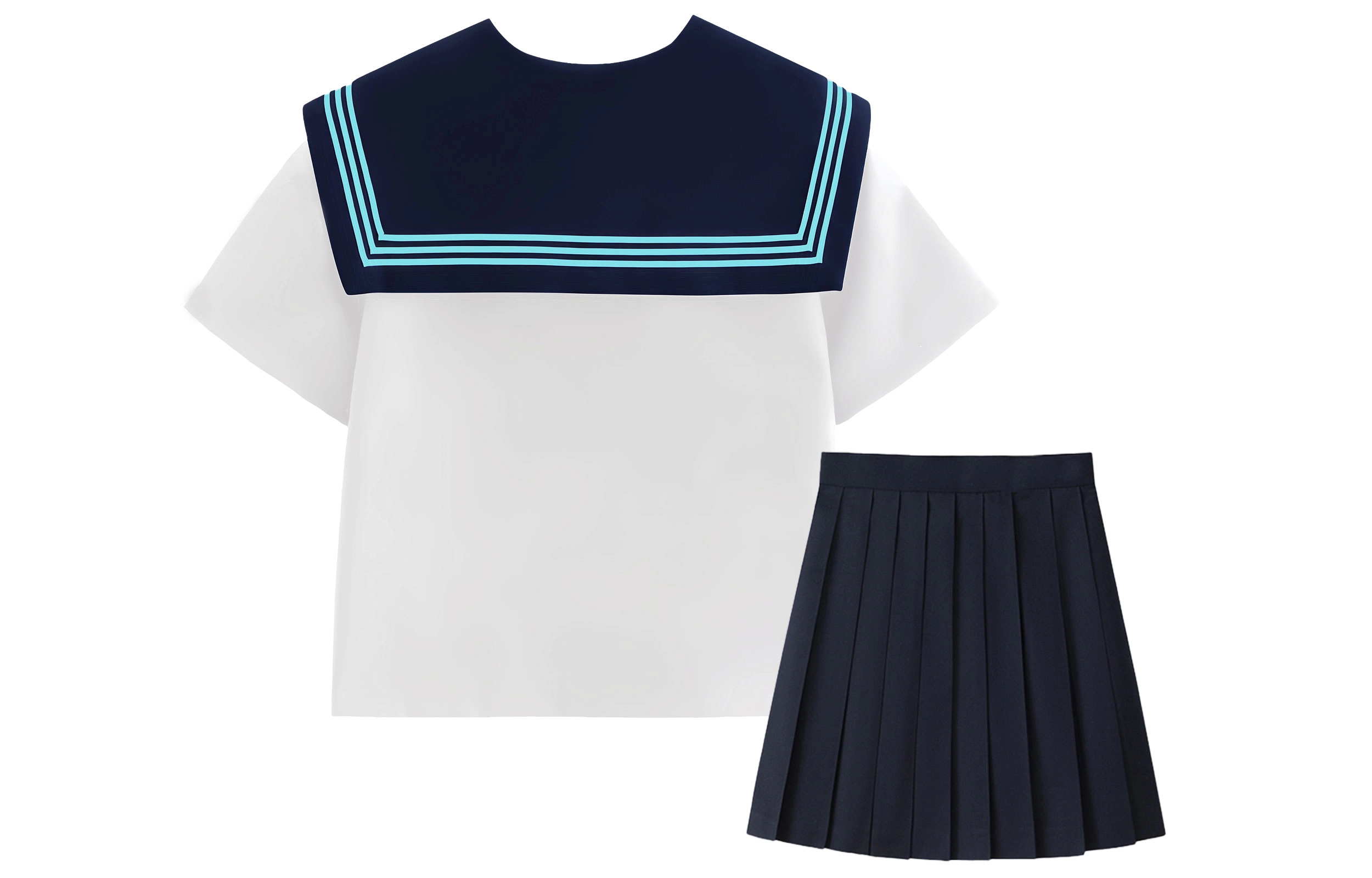 依钗 水手服海军领拼色短袖上衣纯色简约低腰短裙制服 女款