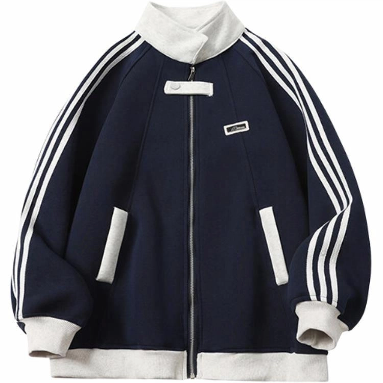 轻迎  条纹纯色百搭立领棒球服 男款