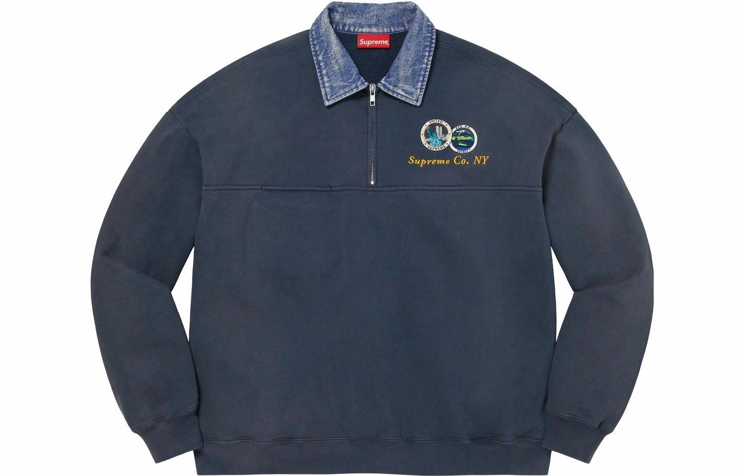 Supreme SS23 WEEK 13 DENIM COLLAR HALF ZIP SWEATSHIRT
