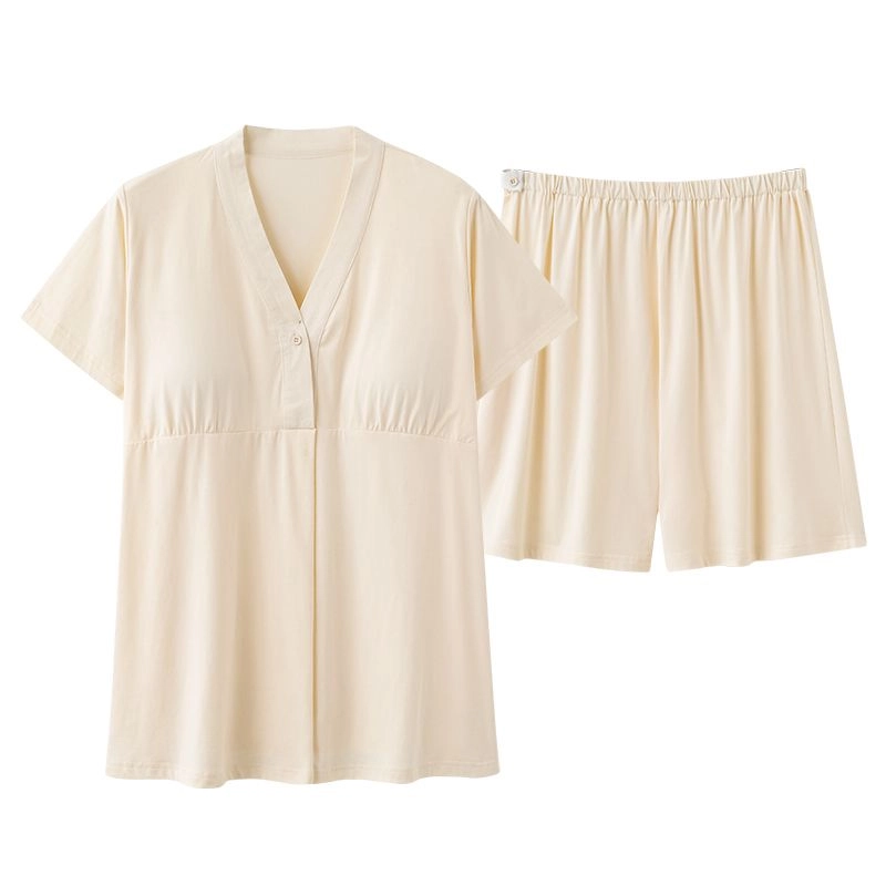 细舍 带胸垫月子服哺乳产后短袖上衣家居服三分裤睡衣套装 女款 标准色