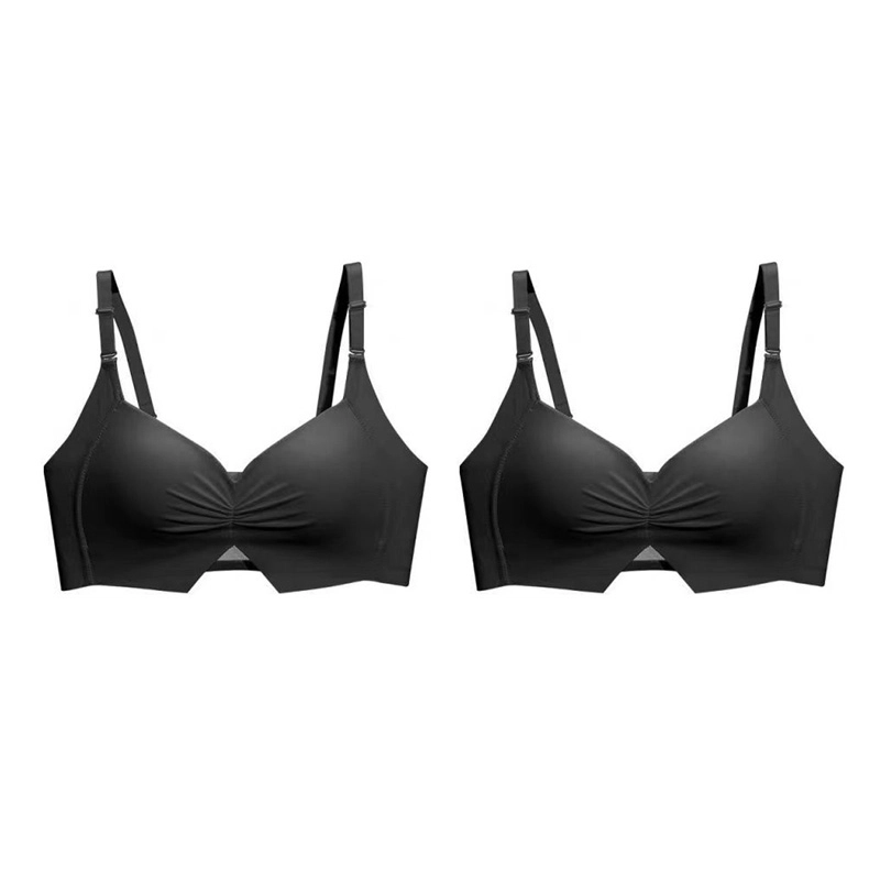 棉基因 贴合高度简约运动防滑自然降杯侧收副乳全罩杯无痕大胸显小胸薄款防下垂聚拢文胸 女款 组合装