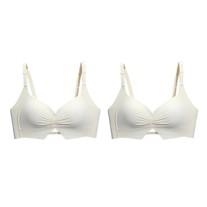 棉基因 贴合高度简约运动防滑自然降杯侧收副乳全罩杯无痕大胸显小胸薄款防下垂聚拢文胸 女款 组合装