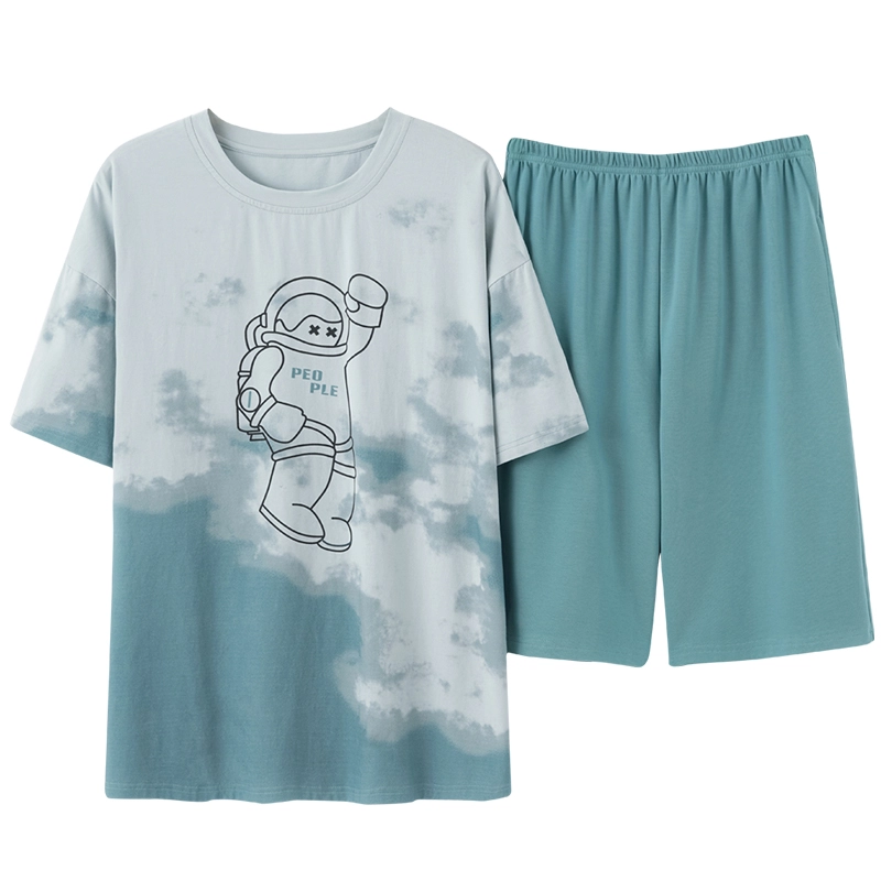 俏霓桐 夏季时尚简约休闲青春可爱卡通舒适家居服可外穿睡衣套装 男款 图色