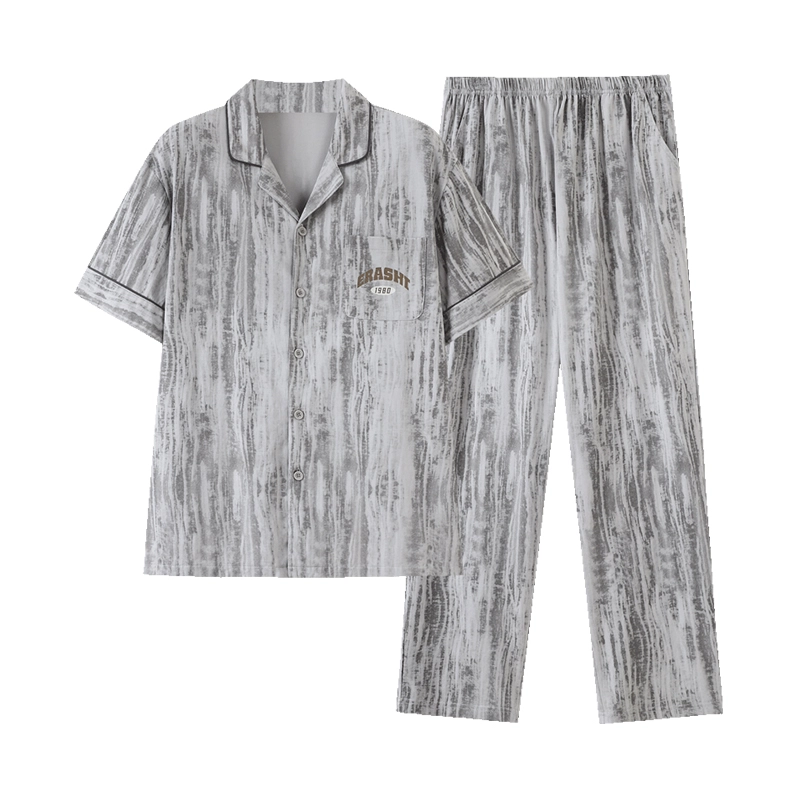 芬腾可安 经典可外穿透气时尚简约舒适短袖亲肤细腻家居服睡衣套装 男款 灰色
