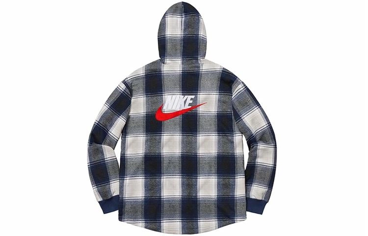 Supreme FW18 x Nike Plaid Hooded Sweatshirt Navy