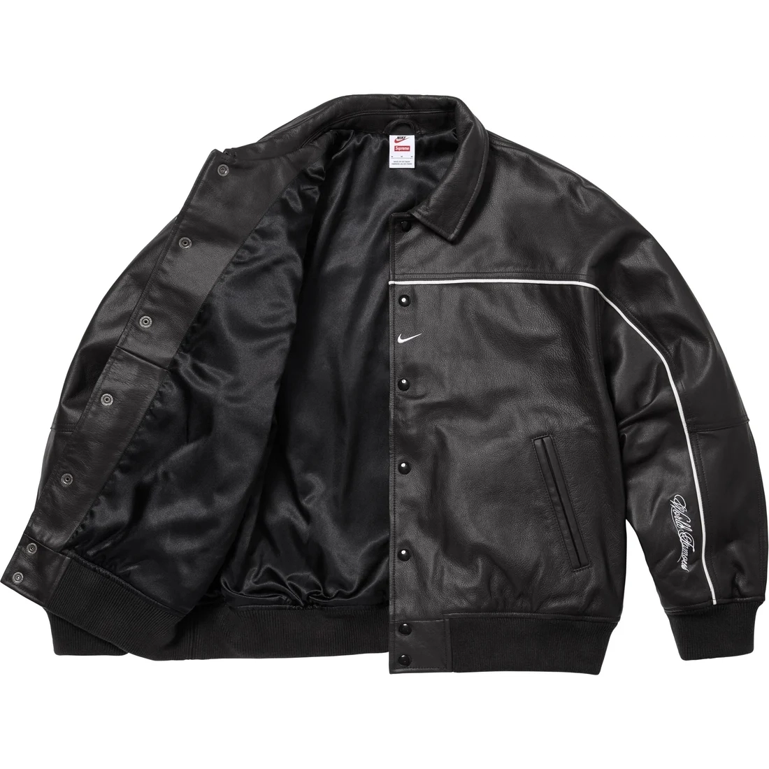Supreme x Nike SS25 WEEK4 Leather Varsity Jacket logo