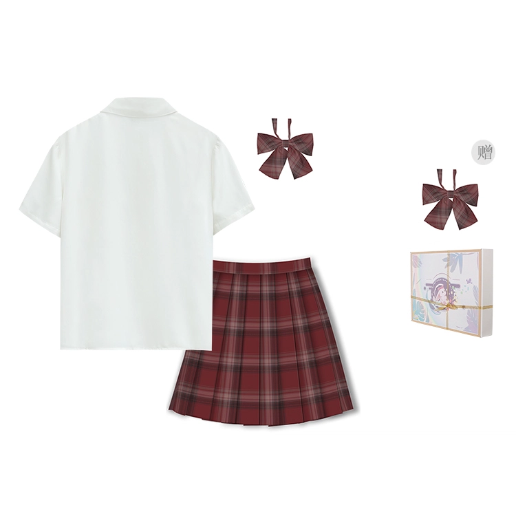 兔半眠 学院风短袖衬衫格裙短裙制服 女款 套装（短袖绣花衬衫+小喜格裙）