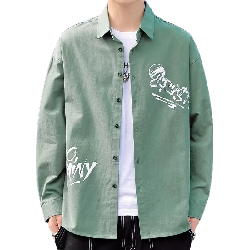 寻星记 时尚水洗领印花百搭长袖衬衫 男款
