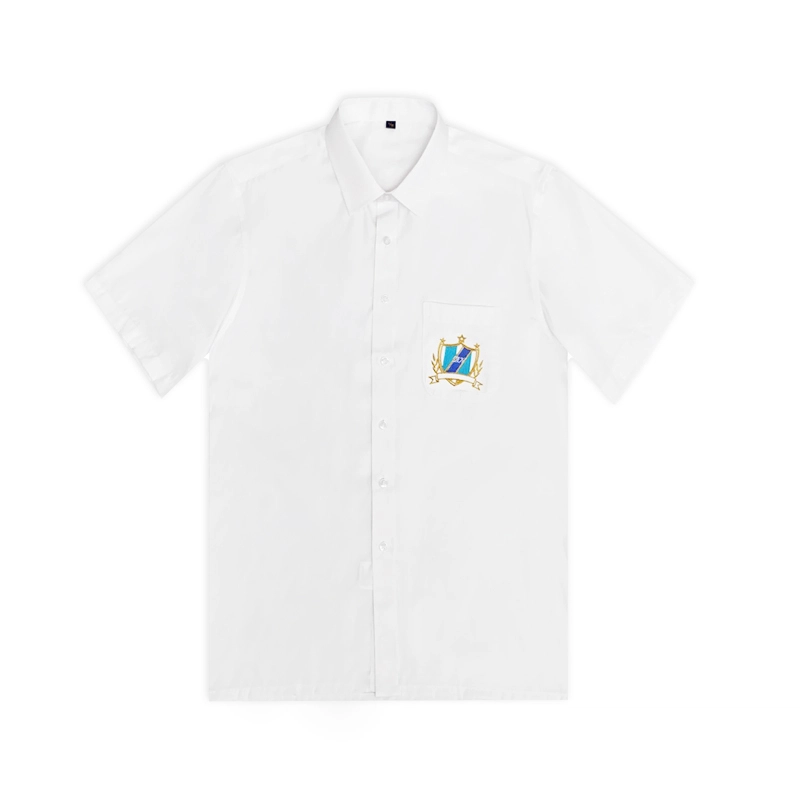 木村叔 原创刺绣衬衣青少年学生校服班服内搭打底衬衣短袖衬衫 男款 星雪崎川白