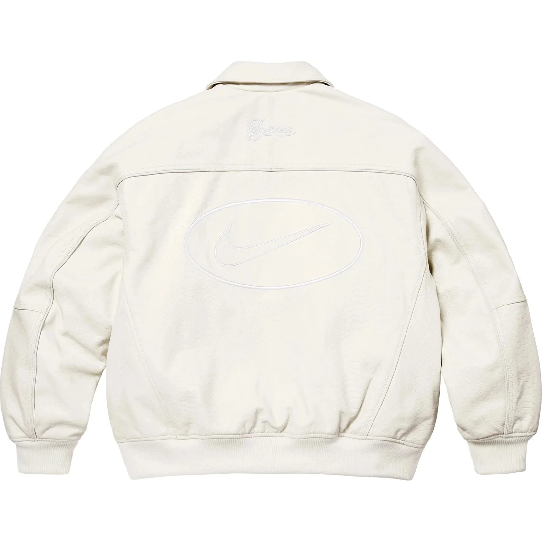 Supreme x Nike SS25 WEEK4 Leather Varsity Jacket logo