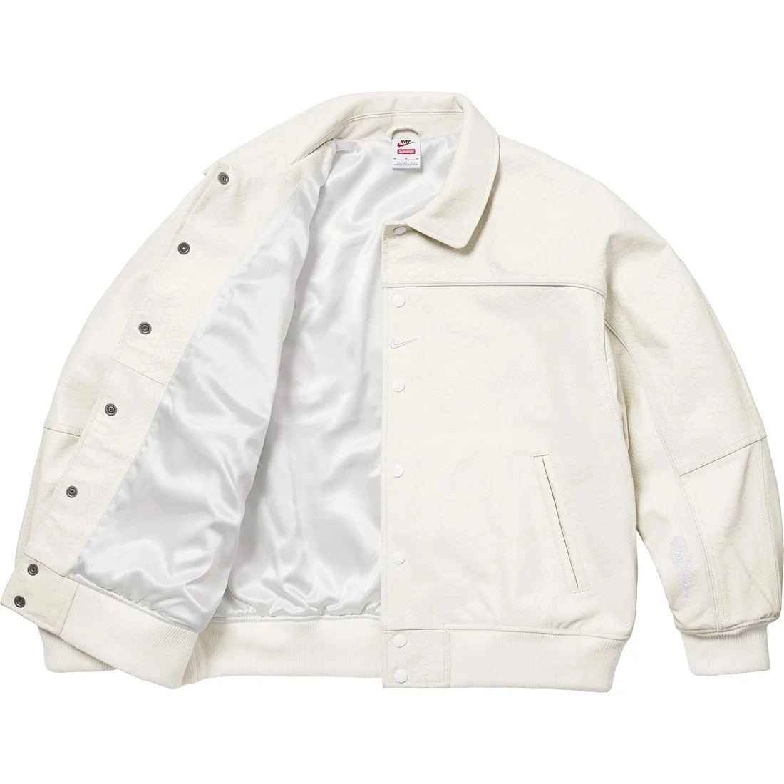 Supreme x Nike SS25 WEEK4 Leather Varsity Jacket logo